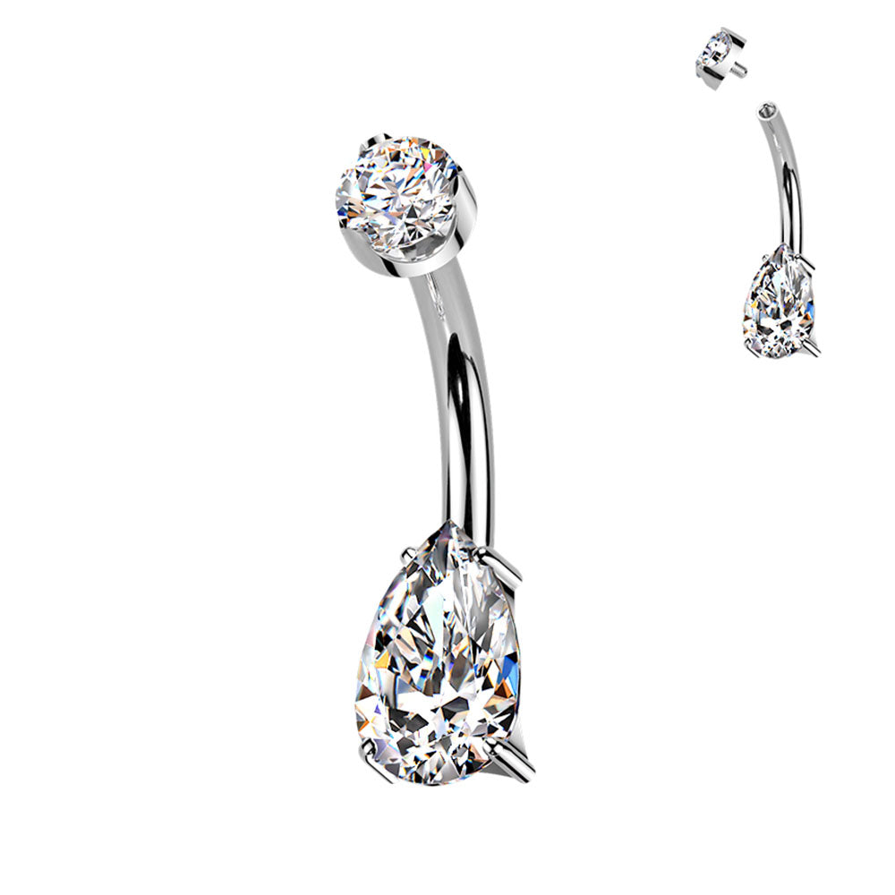Gold Plated Titanium 14 Gauge Teardrop CZ Belly Button Ring 10mm