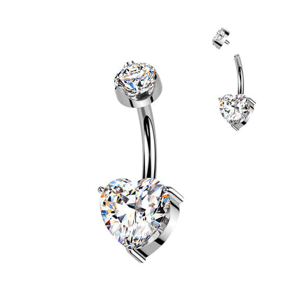 Titanium Belly Ring 14G 10mm with Gold Plated Trinity Heart CZ - photo 5