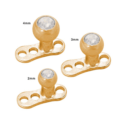 Titanium 3 Hole Dermal Anchor with Gold Anodized Jeweled Bead - photo 3
