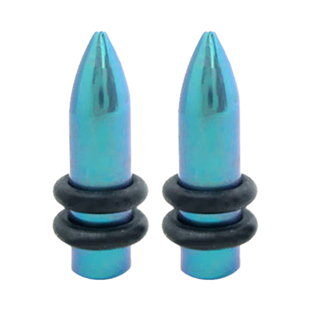 Titanium 4 Gauge Bullet Ear Plugs Blue with O-Rings - Pair