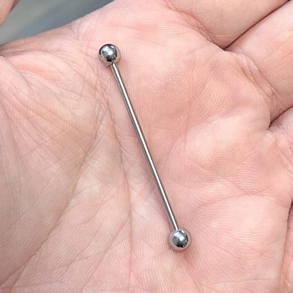 Titanium 14 Gauge Industrial Barbell with Ball End - photo 3