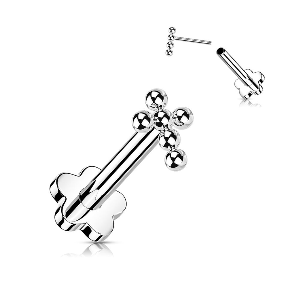 Titanium 16 to 20 Gauge Beaded Ball Cross Flat Back Labret Stud
