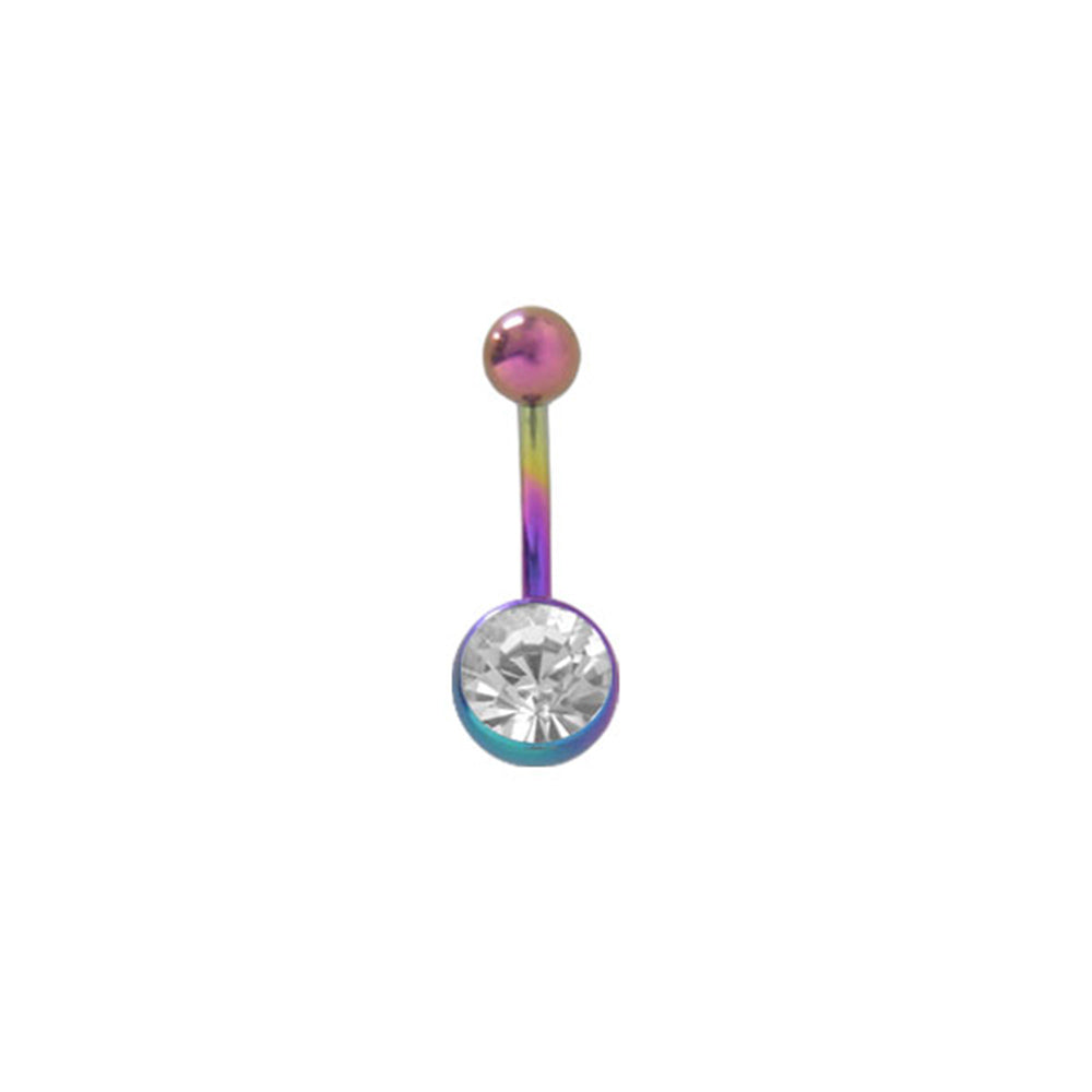 Titanium 14 Gauge Belly Ring with Multi Color Clear Jewel