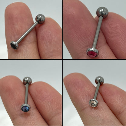 Titanium Tongue Barbell 14G 14mm & 16mm with Bezel CZ Top - photo 5