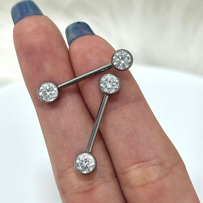 Titanium 14 Gauge Nipple Barbell with Bezel Set Round CZ - Pair - photo 6