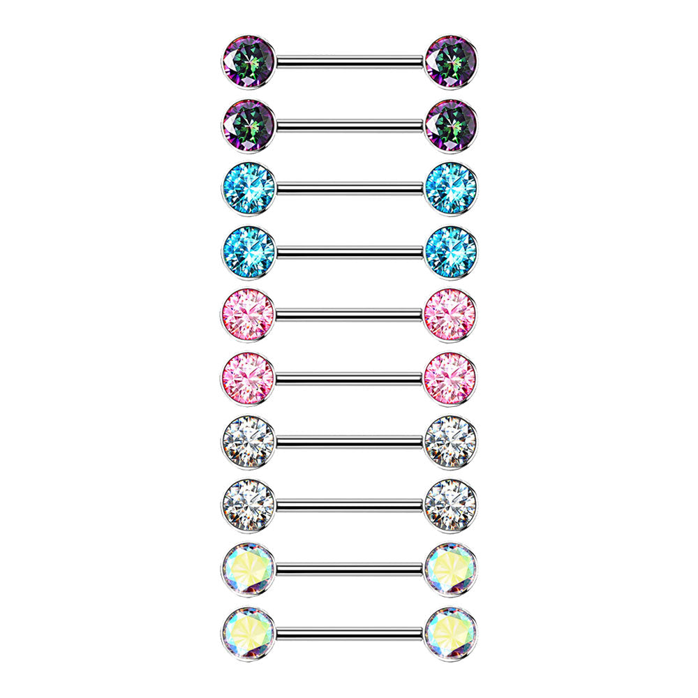 Titanium 14 Gauge Nipple Barbell with Bezel Set Round CZ - Pair - photo 3