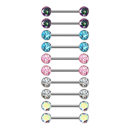 Titanium 14 Gauge Nipple Barbell with Bezel Set Round CZ - Pair - photo 3