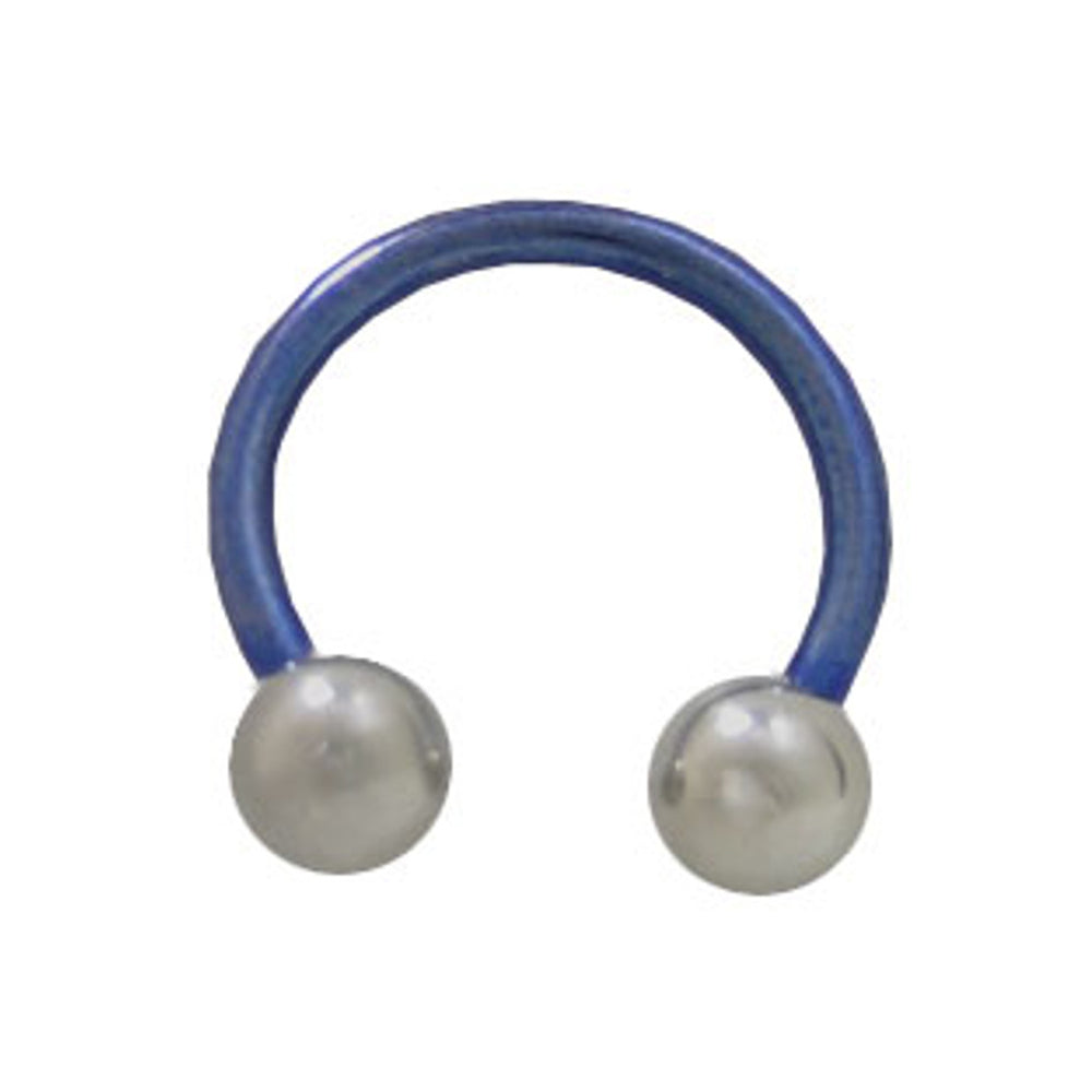 Titanium 14 Gauge Blue Horseshoe Barbell with Silver Ball End