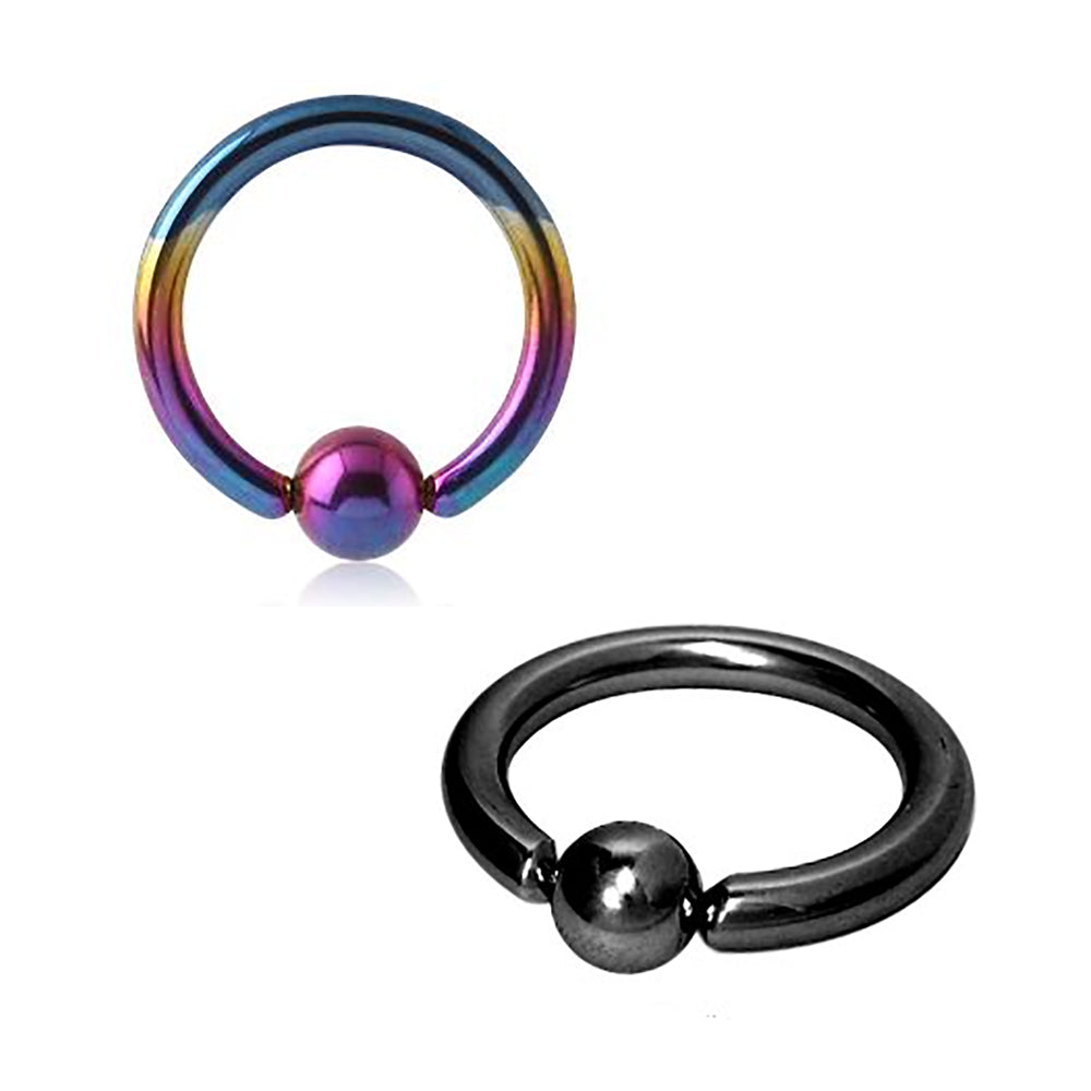 Anodized Titanium Surgical Steel Captive Bead Ring 2 to 12 Gauge