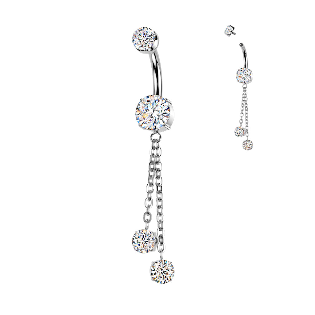 Titanium Belly Ring 14G 10mm with Double Chain Dangle CZ - photo 5