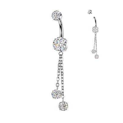 Titanium Belly Ring 14G 10mm with Double Chain Dangle CZ - photo 5