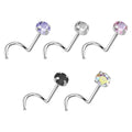 Titanium Press Fit CZ Corkscrew Nose Screw Stud