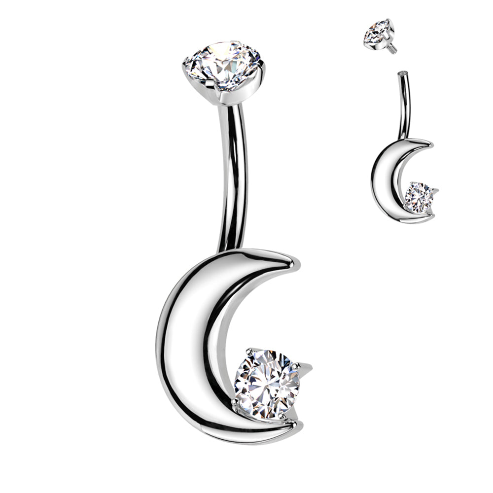 Titanium Crescent Moon Belly Ring 14G 10mm with 5mm CZ - photo 4