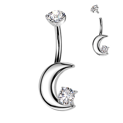 Titanium Crescent Moon Belly Ring 14G 10mm with 5mm CZ - photo 4