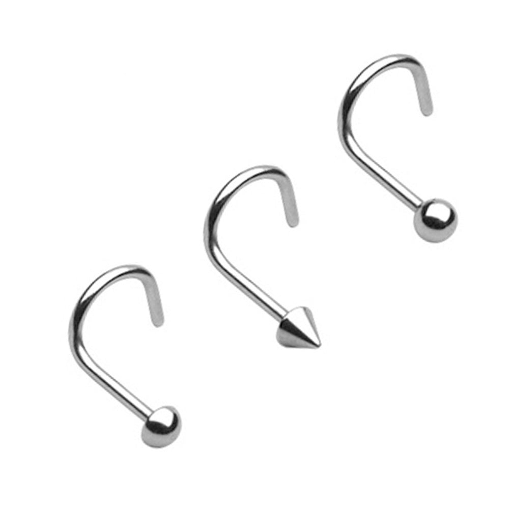 Titanium 18 & 20 Gauge Corkscrew Nose Ring with Ball, Dome or Spike