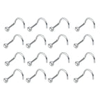 Titanium 20 Gauge Bezel CZ Corkscrew Nose Studs 6mm - 16 Pack