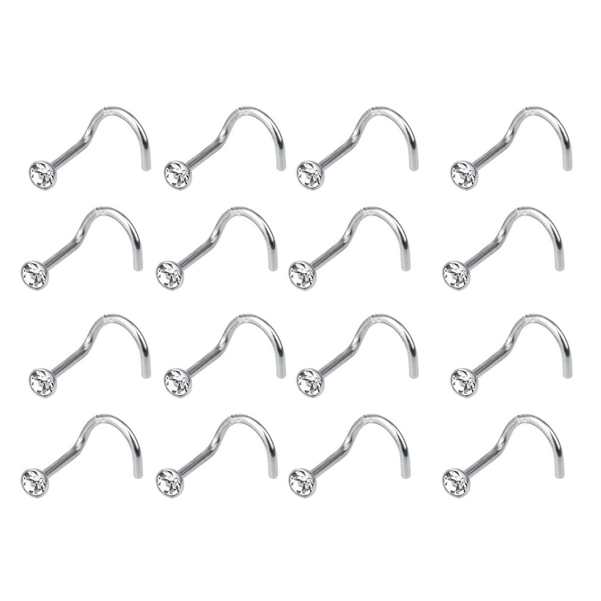 Titanium 20 Gauge Bezel CZ Corkscrew Nose Studs 6mm - 16 Pack