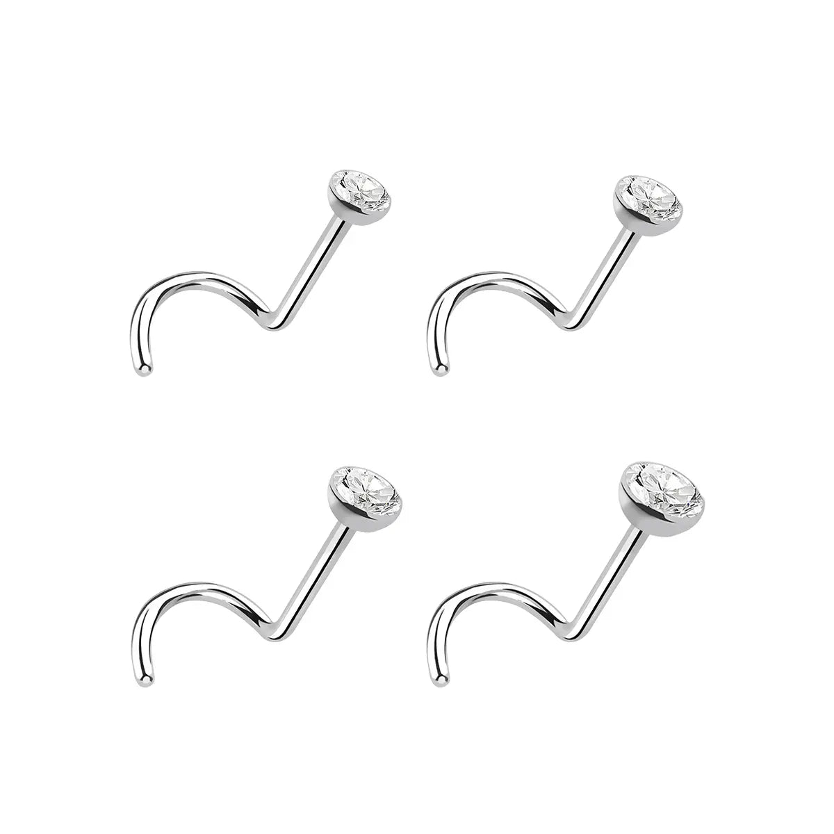 Titanium Corkscrew Nose Ring 18 & 20 Gauge 6mm with CZ