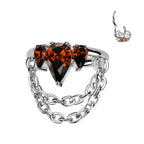 Titanium 16 to 18 Gauge Dangle Chain Pear CZ Crown Segment Ring