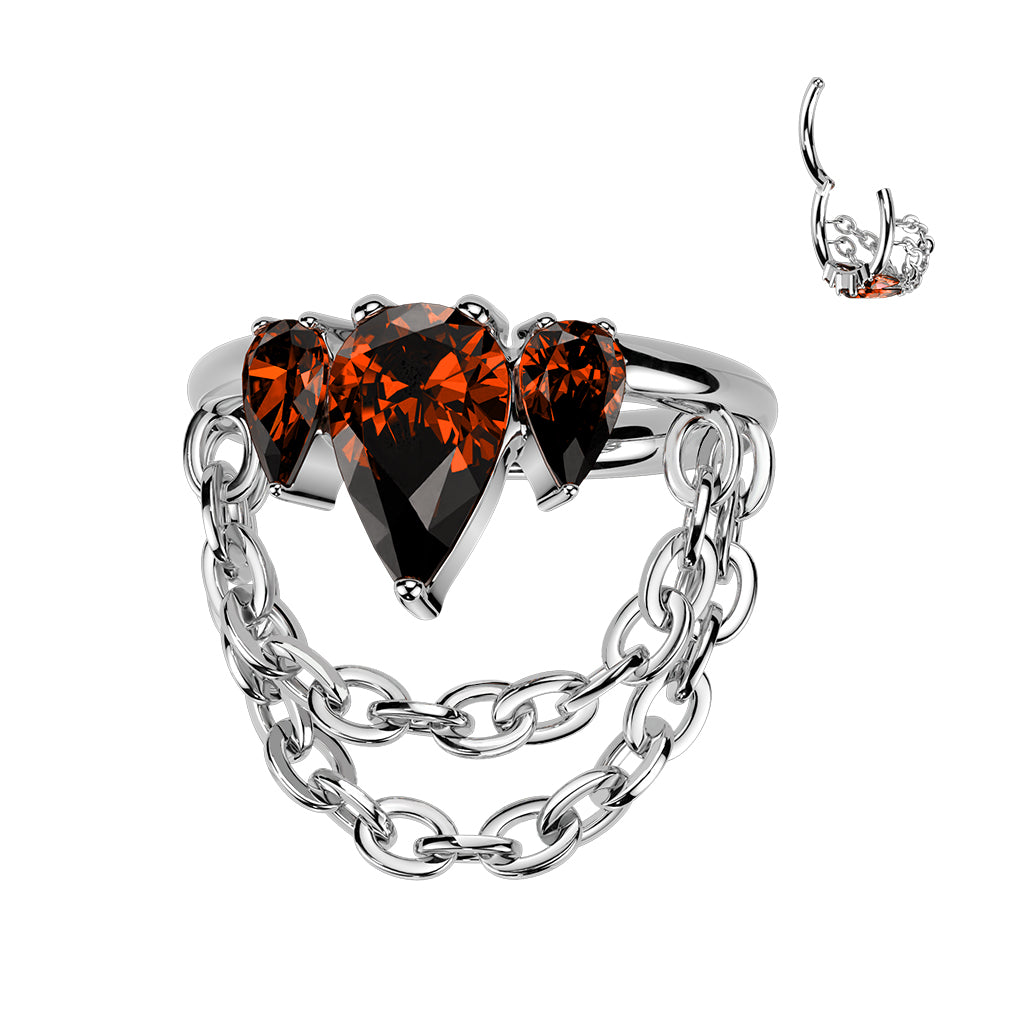 Titanium 16 to 18 Gauge Dangle Chain Pear CZ Crown Segment Ring