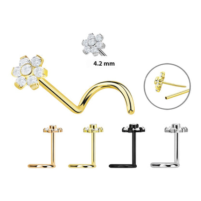 Titanium Flower CZ Nose Stud 18 & 20 Gauge with Threadless Push-In - photo 3