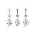 Titanium belly ring with heart CZ dangle