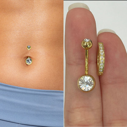 Titanium Gold Hinged Belly Ring 14G 12mm with CZ - 2 Pack - photo 2