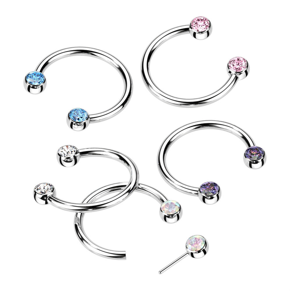 Titanium 16 Gauge Front Facing CZ Horseshoe Circular Barbell