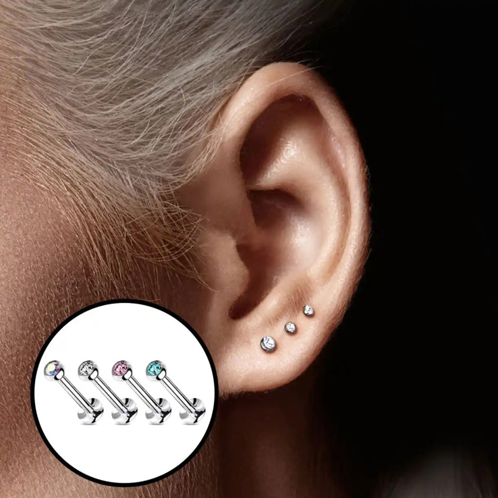 Titanium 16 Gauge Flat Back Labret Stud with Bezel CZ Ends - photo 2