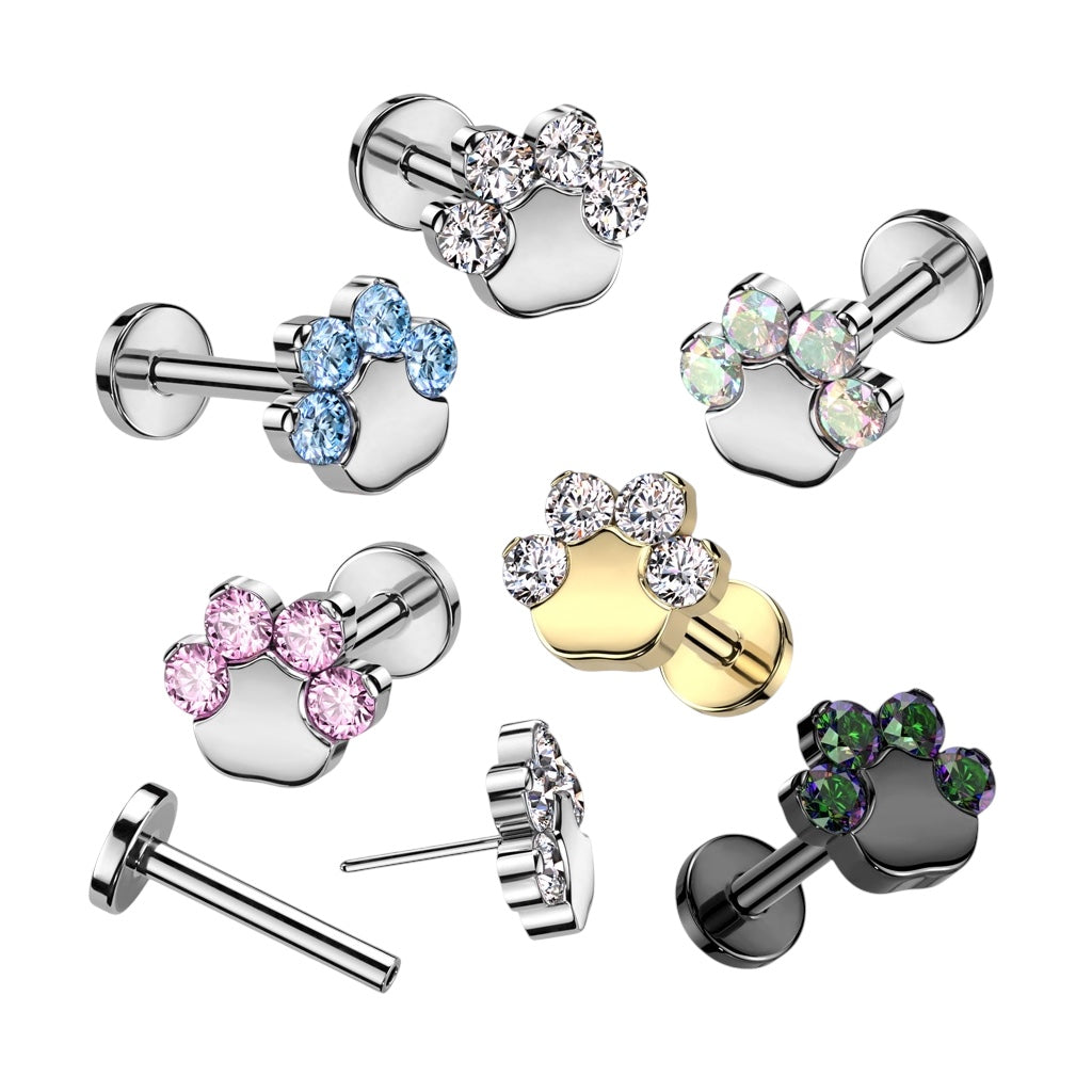 Titanium Push-In Flatback Labret Stud 18G & 20G 8mm with CZ Paw - photo 3