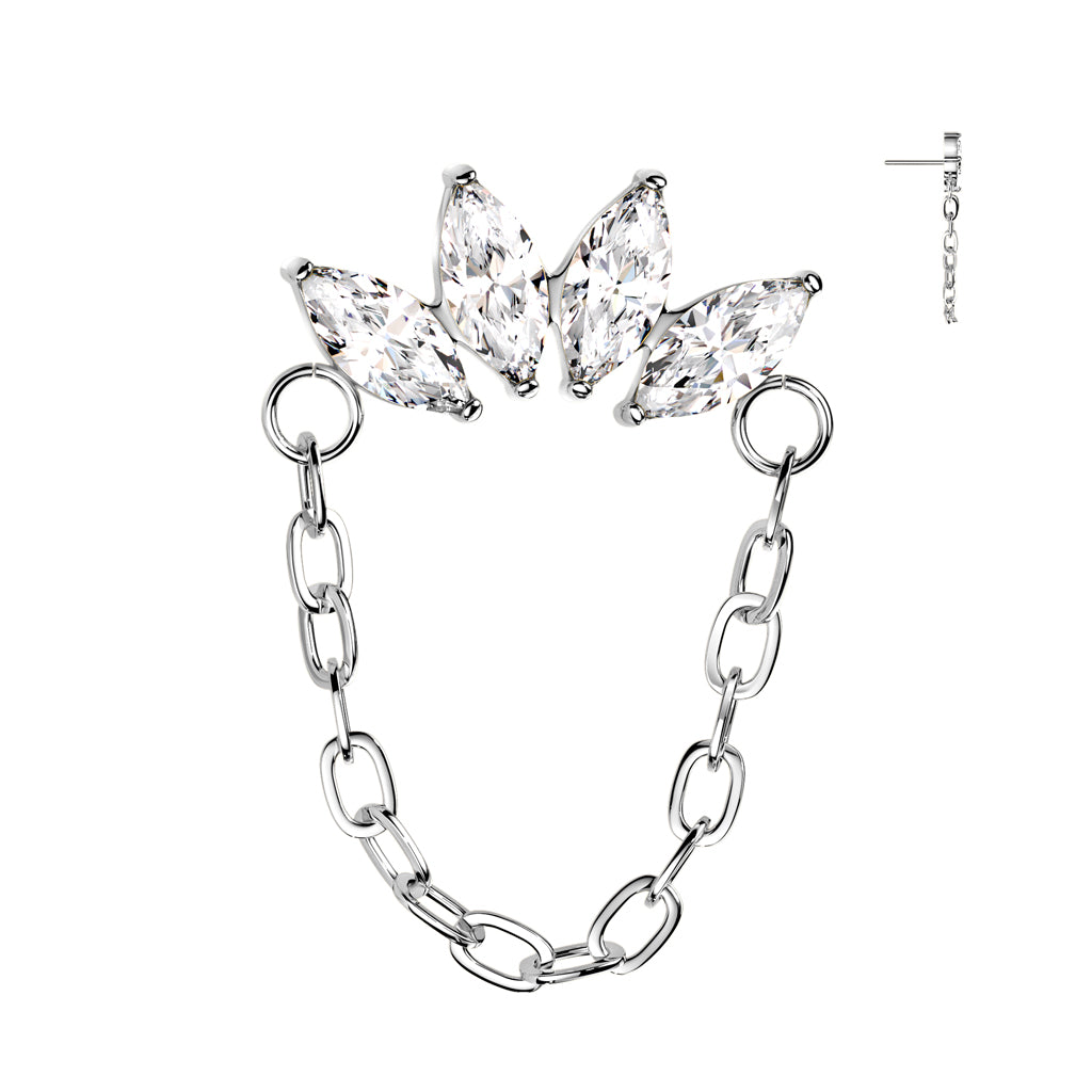 Titanium Push In Threadless CZ Linked Marquise Chain Top