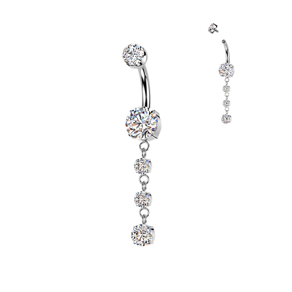 Titanium Belly Ring 14G 10mm with Triple Dangle CZ - photo 5