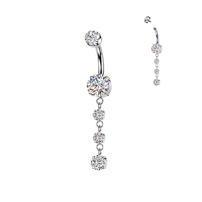 Titanium Belly Ring 14G 10mm with Triple Dangle CZ - photo 5