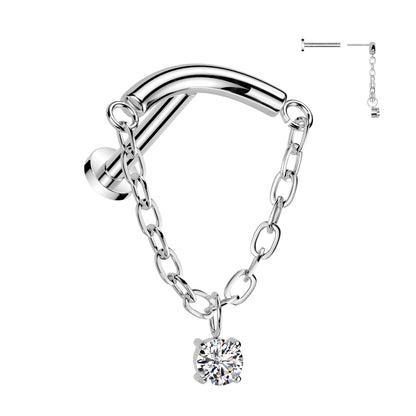 Titanium Threadless Curved Labret 16G & 18G 8mm with CZ Chain - photo 6