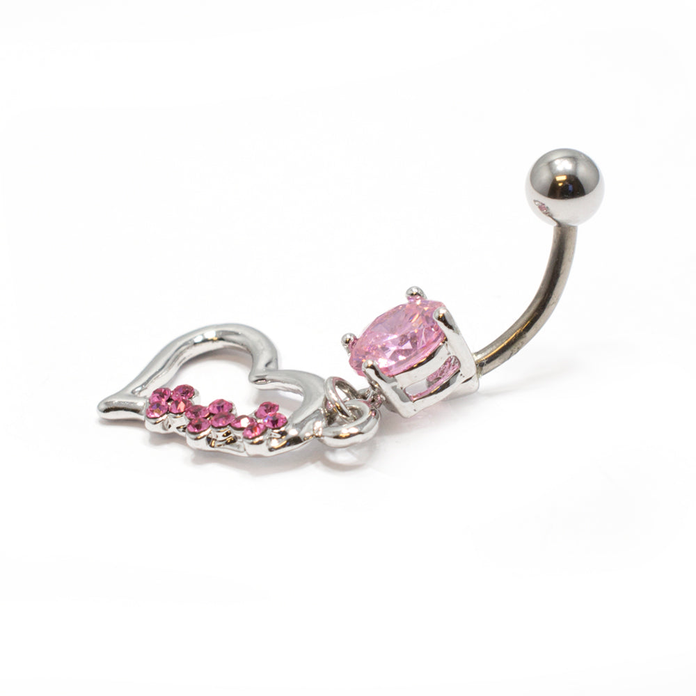 Titanium 14 Gauge Belly Ring with Heart Dangle and CZ Gems - photo 2