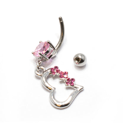 Titanium 14 Gauge Belly Ring with Heart Dangle and CZ Gems - photo 3