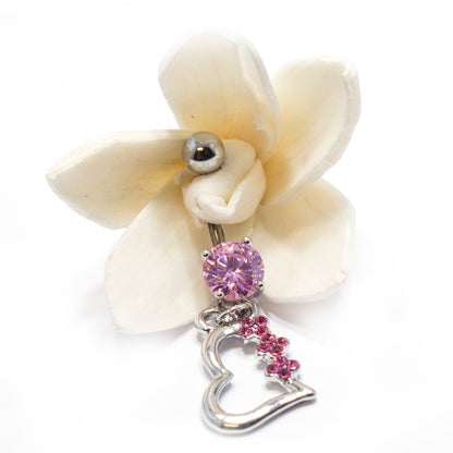Titanium 14 Gauge Belly Ring with Heart Dangle and CZ Gems - photo 4