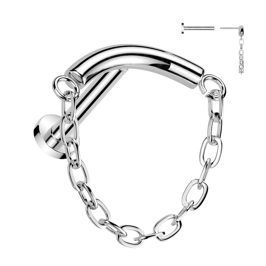 Titanium Threadless Curved Labret 16G & 18G 8mm with Linked Chain - photo 7