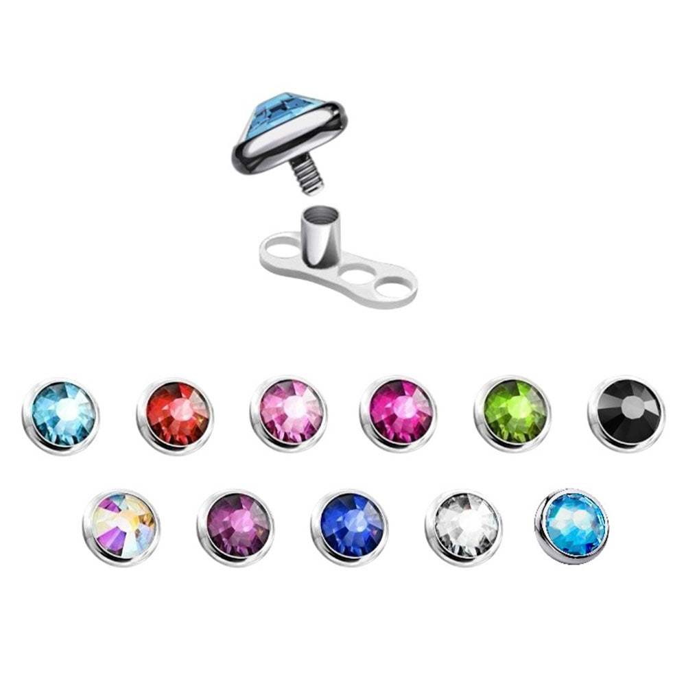 Titanium Dermal Anchor Tops & Bases with 4mm Bezel CZ - 22 Pack