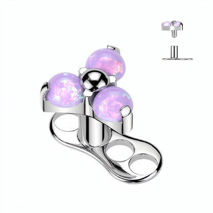 Titanium Dermal Anchor Top with CZ Flower and Opal Gems - photo 3