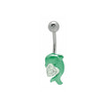 Surgical Steel 14 Gauge Belly Ring with Green Dolphin and Heart