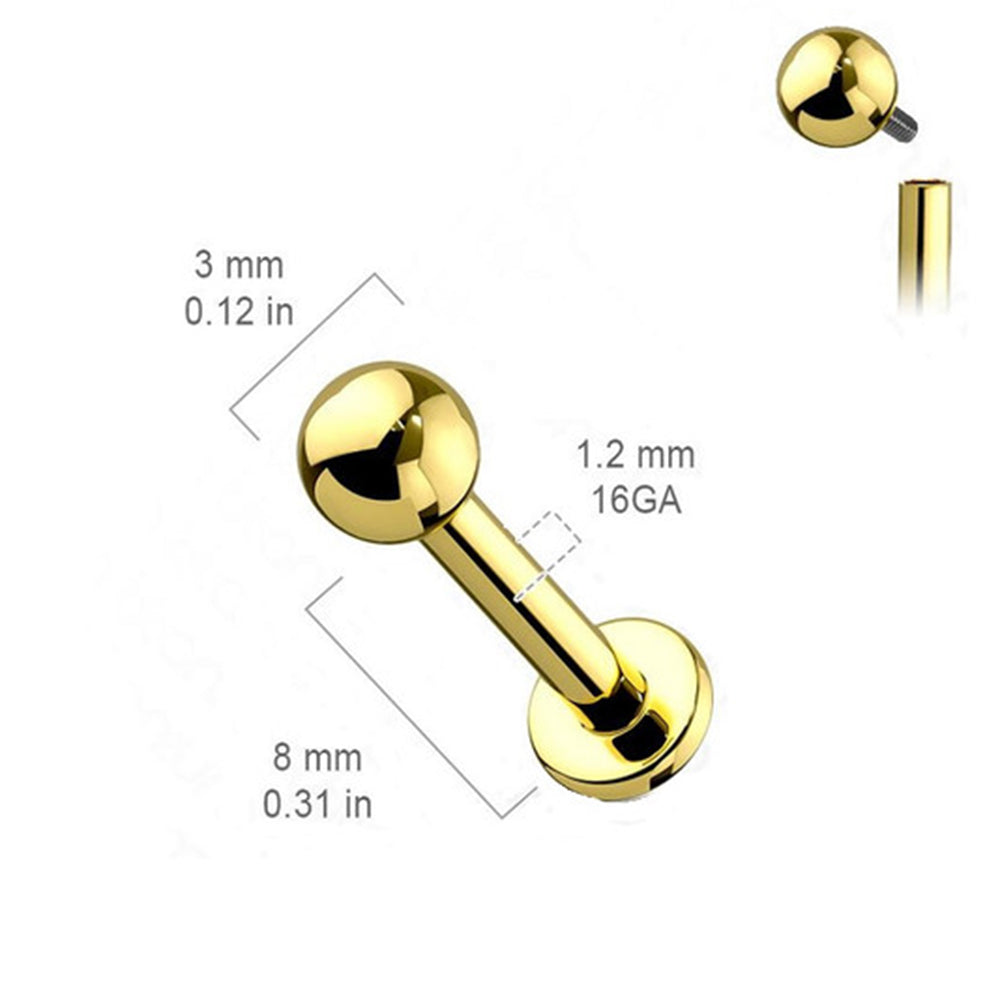 Titanium 16 Gauge Flat Back Labret Stud with 3mm Ball - photo 2