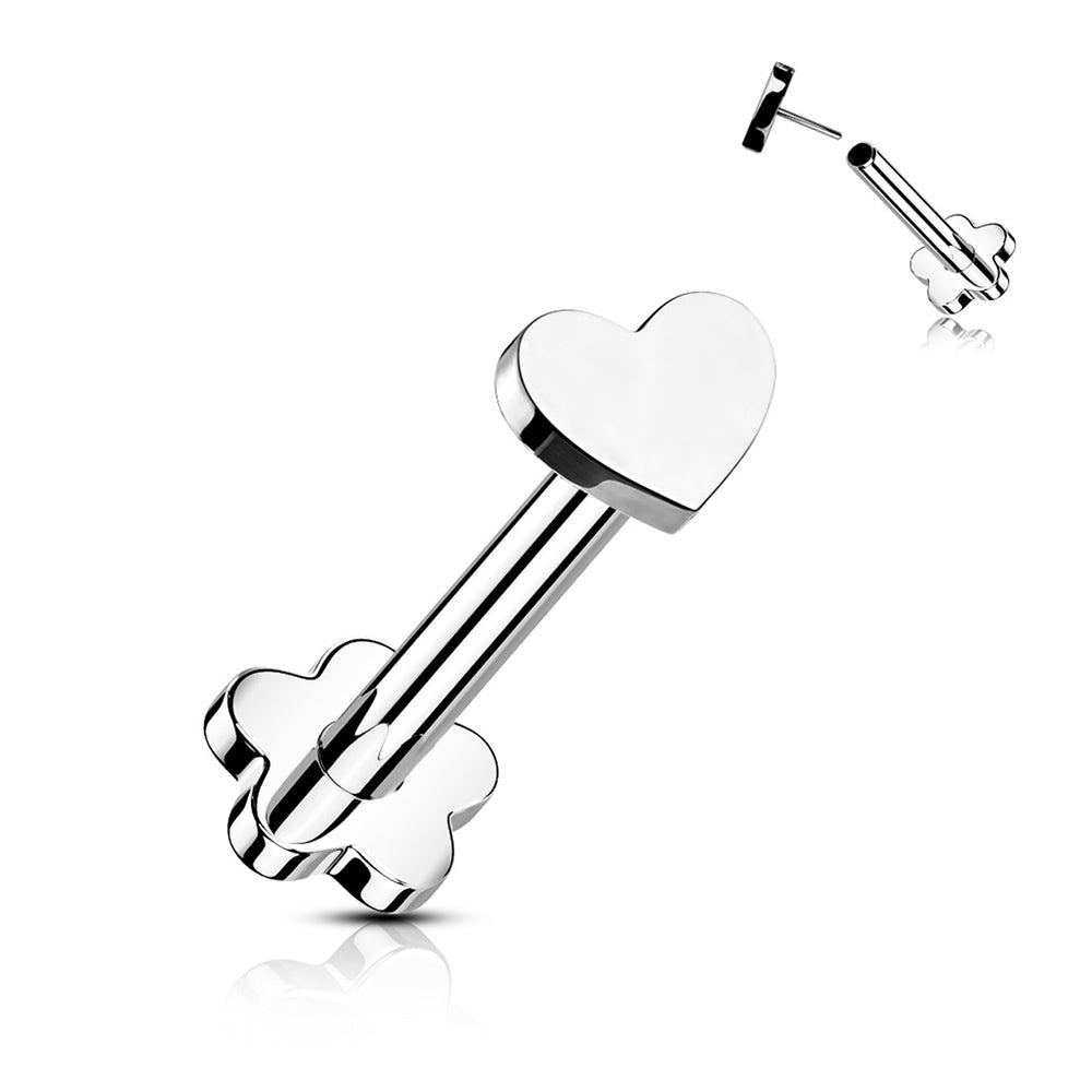 Titanium 16 Gauge Labret Stud Flat Heart Flatback Threadless - photo 4