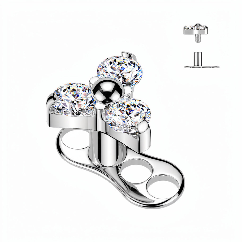 Titanium Dermal Anchor Tops with CZ Flower Opal Gems Base