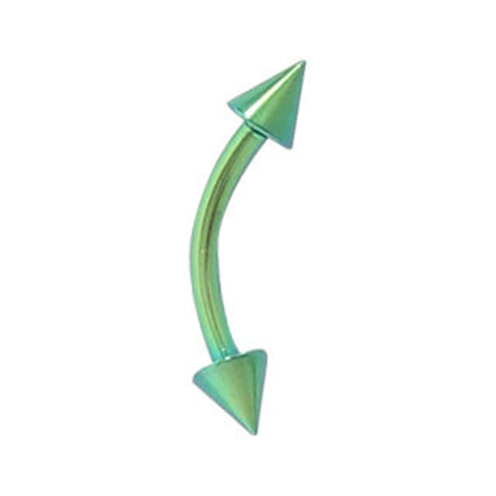 Titanium 16 Gauge Curved Eyebrow Barbell with Green Spike