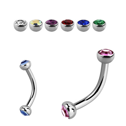 Titanium 16 Gauge Curved Barbell with CZ Half-Ball Ends