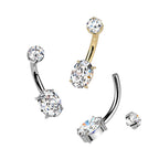Gold Plated Titanium 14 Gauge Oval CZ Belly Button Ring 10mm