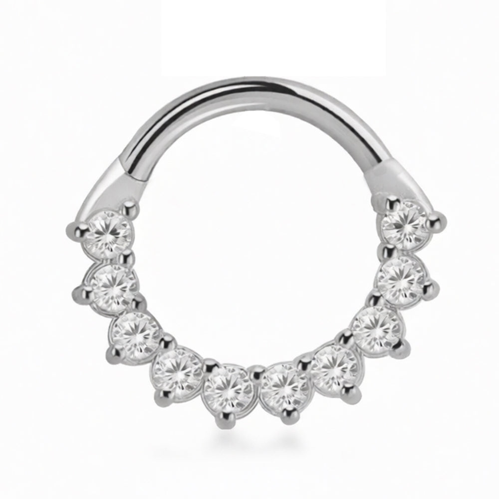 Titanium 16 Gauge Hinged Segment Rings with Sun Paved CZ