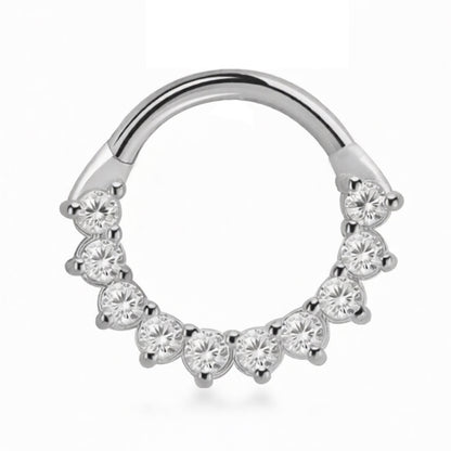 Titanium 16 Gauge Hinged Segment Rings with Sun Paved CZ