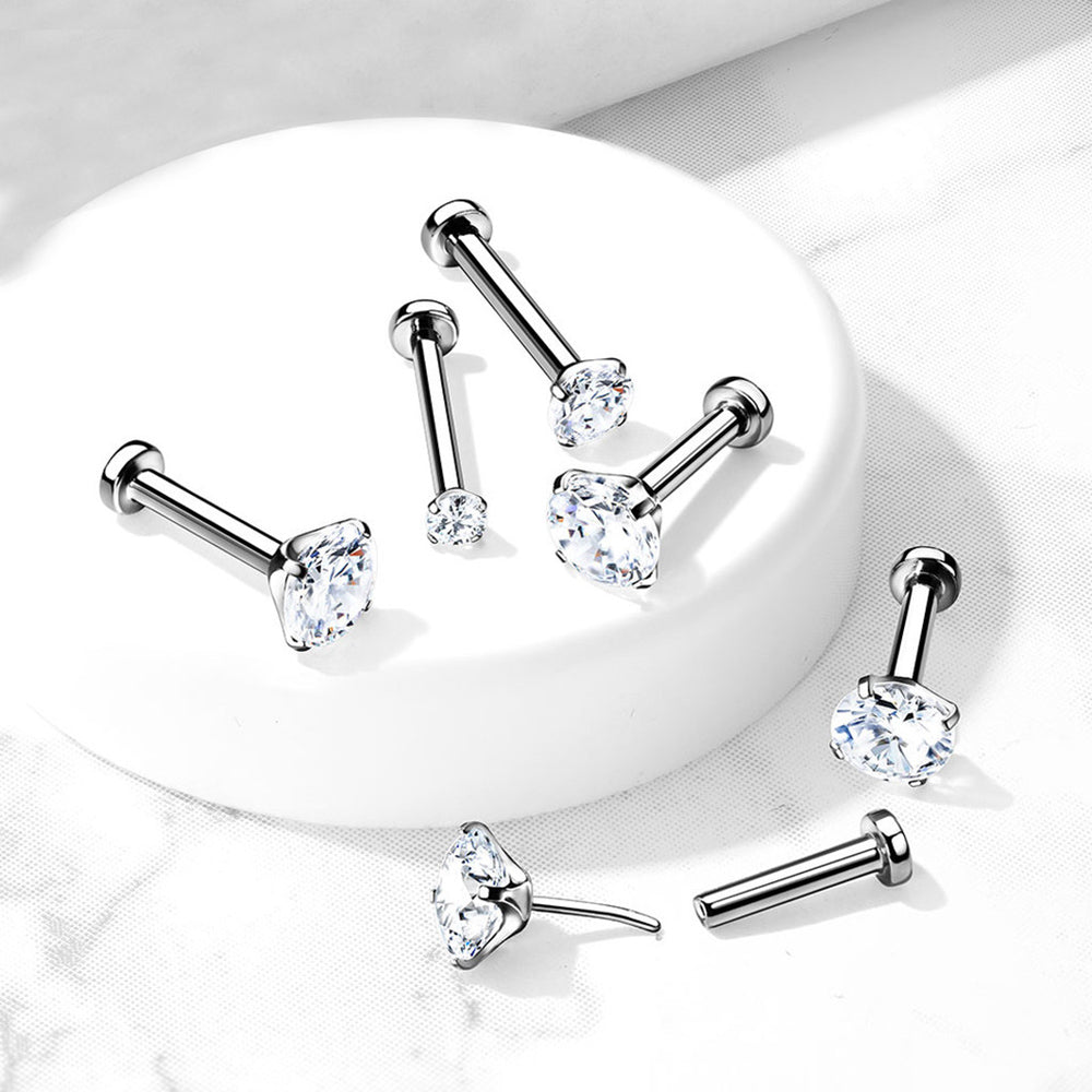 Titanium 16 to 20 Gauge Flat Back Labret Stud with Prong CZ Ends - photo 3